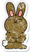 distressed sticker of a quirky hand drawn cartoon rabbit png