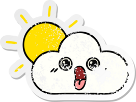 distressed sticker of a cute cartoon sun and cloud png