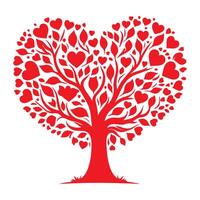 red love tree with heart leaves. hand draw Valentine day tree silhouette clip art isolated on white background, vector illustration