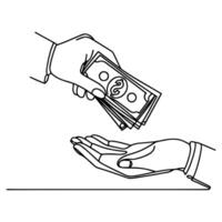 hand giving hand holding us dollar money cash give to another people hand doodle exchange concept vector illustration