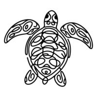 continuous one black line hand drawing turtle marine animal doodle vector illustration on white