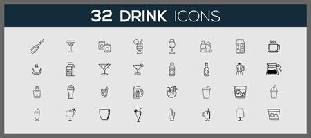 Doodle drinks icons. Refreshing drinks icons collection illustration. Round icons with the different refreshing drinks. vector