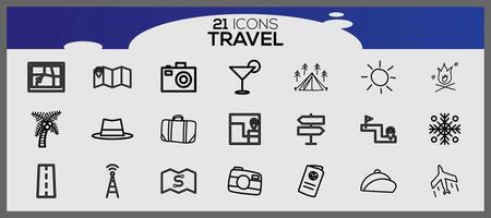 íconos conjunto acerca de viaje elementos. vacaciones y viajar, verano fiesta viaje icono colocar. vector