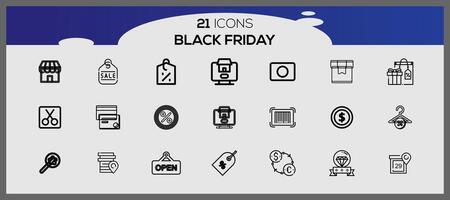 Black friday lineal fill icons pack vector. Black friday sale icon set. vector