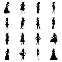 Silhouette of standing woman icon set vector