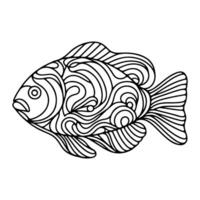 AI generated continuous single hand draw line art of fish outline doodle icon cartoon style coloring book page for kid vector illustration on white background