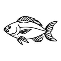 AI generated continuous single hand draw line art of fish outline doodle icon cartoon style coloring book page for kid vector illustration on white background