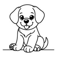 hand draw line art cute puppy dog doodle, continuous single clean drawing line dog cartoon style coloring book page for kid vector illustration on white background