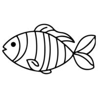 AI generated continuous single hand draw line art of fish outline doodle icon cartoon style coloring book page for kid vector illustration on white background