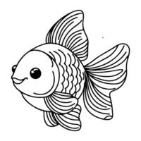 AI generated continuous single hand draw line art of fish outline doodle icon cartoon style coloring book page for kid vector illustration on white background