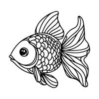 AI generated continuous single hand draw line art of fish outline doodle icon cartoon style coloring book page for kid vector illustration on white background