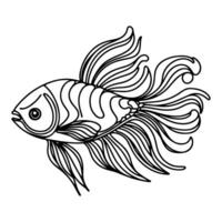 AI generated continuous single hand draw line art of fish outline doodle icon cartoon style coloring book page for kid vector illustration on white background