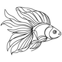 AI generated continuous single hand draw line art of fish outline doodle icon cartoon style coloring book page for kid vector illustration on white background