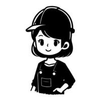 ai generado sencillo trabajador mujer dibujos animados con herramienta, constructor construcción logo monocromo icono negro silueta diseño estilo vector ilustración internacional labor día concepto