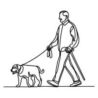 continuous single black linear line sketch drawing person walking with puppy dog doodle vector illustration on white