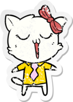 distressed sticker of a cartoon cat png