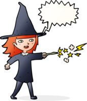 cartoon witch girl casting spell with speech bubble png