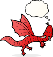 Cartoon kleiner Drache mit Gedankenblase png