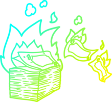 cold gradient line drawing of a burning money cartoon png