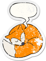 dessin animé en train de dormir Renard avec discours bulle affligé affligé vieux autocollant png