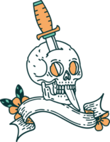 traditional tattoo with banner of a skull png