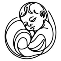 Continuous one black line art hand drawing newborn lying or sleeping doodles outline style vector illustration on white background