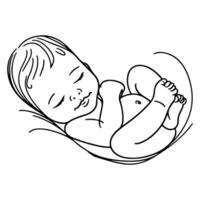 Continuous one black line art hand drawing newborn lying or sleeping doodles outline style vector illustration on white background