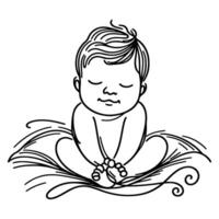 Continuous one black line art hand drawing newborn lying or sleeping doodles outline style vector illustration on white background