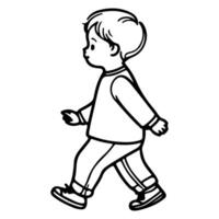 Continuous one black line art hand drawing child walking doodles outline cartoon characters style coloring page vector illustration  on white background