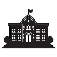 doodle black line school building icon flat silhouette build vector illustration on white background