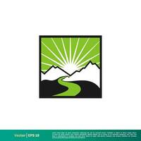 montaña y río icono vector logo modelo ilustración diseño. vector eps 10