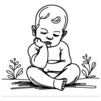 Continuous one black line art hand drawing newborn lying or sleeping doodles outline style vector illustration on white background