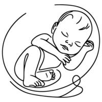 Continuous one black line art hand drawing newborn lying or sleeping doodles outline style vector illustration on white background