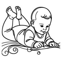 Continuous one black line art hand drawing child crawling doodles outline cartoon style coloring page vector illustration  on white background