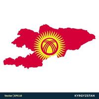 Kyrgyzstan - Asia Countries Map and Flag Icon Vector Logo Template Illustration Design. Vector EPS 10.