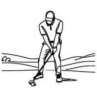 continuo uno línea golf columpio jugador en profesional tomando un Disparo garabatear vector ilustración en blanco