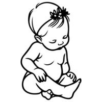 Continuous one black line art hand drawing newborn lying or sleeping doodles outline style vector illustration on white background