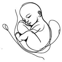 Continuous one black line art hand drawing newborn lying or sleeping doodles outline style vector illustration on white background