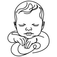 Continuous one black line art hand drawing newborn lying or sleeping doodles outline style vector illustration on white background