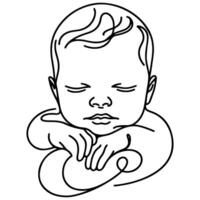 Continuous one black line art hand drawing newborn lying or sleeping doodles outline style vector illustration on white background