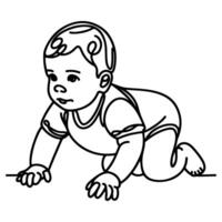 Continuous one black line art hand drawing child crawling doodles outline cartoon style coloring page vector illustration  on white background