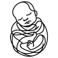 continuo uno negro línea Arte mano dibujo recién nacido acostado o dormido garabatos contorno estilo vector ilustración en blanco antecedentes