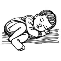 Continuous one black line art hand drawing newborn lying or sleeping doodles outline style vector illustration on white background