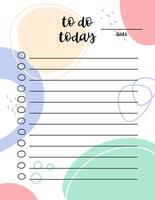 To Do Today list blank template. Daily planner with copy space for handwriting. Checklist page layout vector illustration in vertical US Letter size. Cute abstract background with hand drawn elements