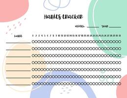 Habits tracker printable template. Monthly worksheet layout for tracking habit. Blank checklist vector with abstract background