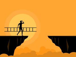 Man holding a ladder over obstacles, gaps cliffs vector