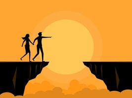 Leader, risk. Two men and women holding hands to overcome obstacles vector