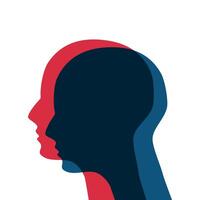 Two human heads. The concept of feeling two different emotions vector
