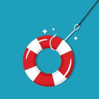 Fishing hook and lifebuoy vector