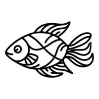 AI generated continuous single hand draw line art of fish outline doodle icon cartoon style coloring book page for kid vector illustration on white background